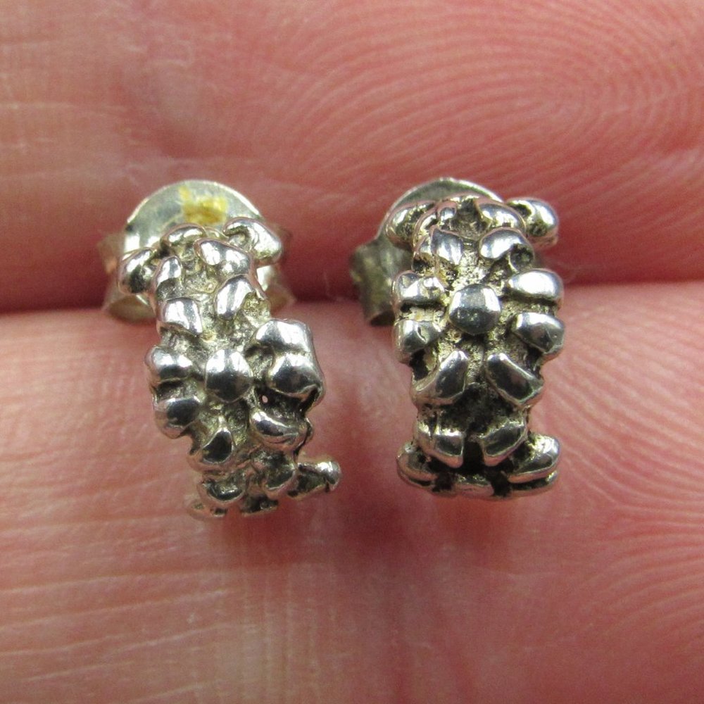 Sterling Silver Tiny Flower Rustic Earrings - image 1